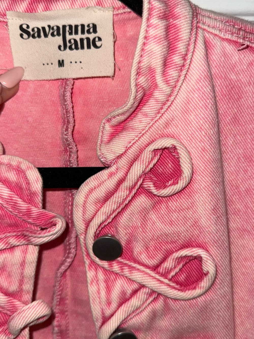 Savanna Jane Medium Free People Pink Military Lace-Up Jacket Cotton Women’s - Picture 5 of 5